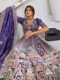 Tremendous Purple Resham Work Organza Reception Wear Lehenga With Blouse