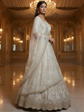 Tremendous White Moti Work Net Bridal Lehenga Choli With Dupatta