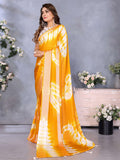 Tremendous Yellow Shibori Printed Chiffon Designer Saree With Blouse - Zeel Clothing