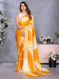 Tremendous Yellow Shibori Printed Chiffon Designer Saree With Blouse - Zeel Clothing