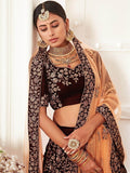 Trending Maroon Embroidered Velvet Bridal Lehenga Choli - Zeel Clothing