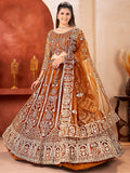 Trendy Brown Sequins Work Net Wedding Wear Lehenga Choli With Dupatta