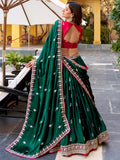 Trendy Green Sequins and  Embroidery Silk Wedding Wear Lehenga Choli