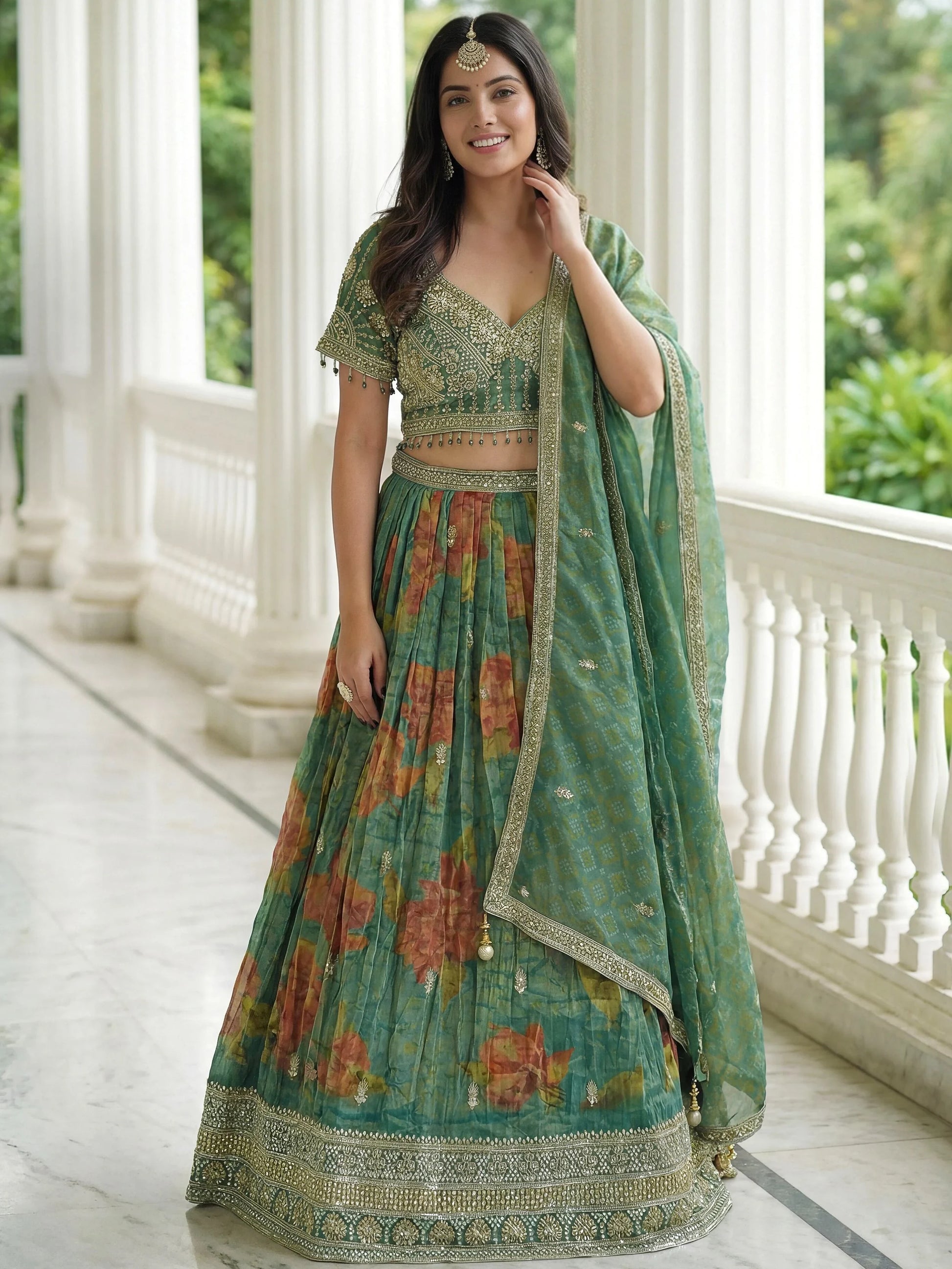 Trendy Green Sequins Work Kanjivaram Wedding Wear Lehenga With Dupatta