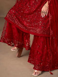 Trendy Red Thread Embroidery Net Reception Wear Sharara Suit
