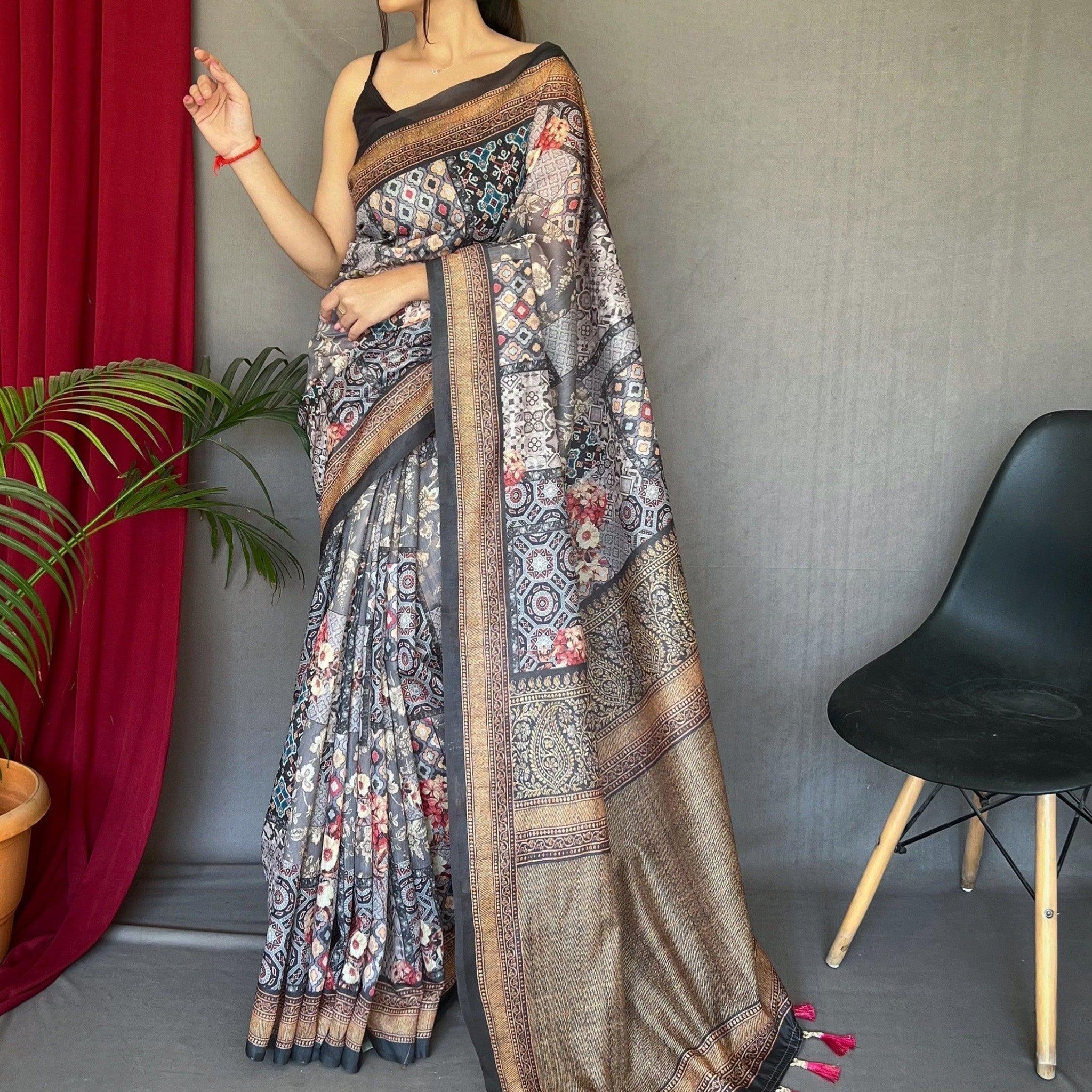 Spectacular Multi-Color Digital Printed Cotton Saree With Blouse