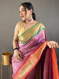 Magnificent Dusty Pink Zari Weaving Silk Saree With Blouse