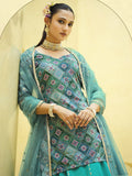 Turquoise Blue Sequins Embroidered Chinon Silk Lehenga Choli - Zeel Clothing