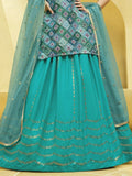 Turquoise Blue Sequins Embroidered Chinon Silk Lehenga Choli - Zeel Clothing