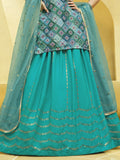 Turquoise Blue Sequins Embroidered Chinon Silk Lehenga Choli - Zeel Clothing