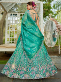 Stunning Sea Green Tissue Wedding Wear Lehenga Choli With Dupatta