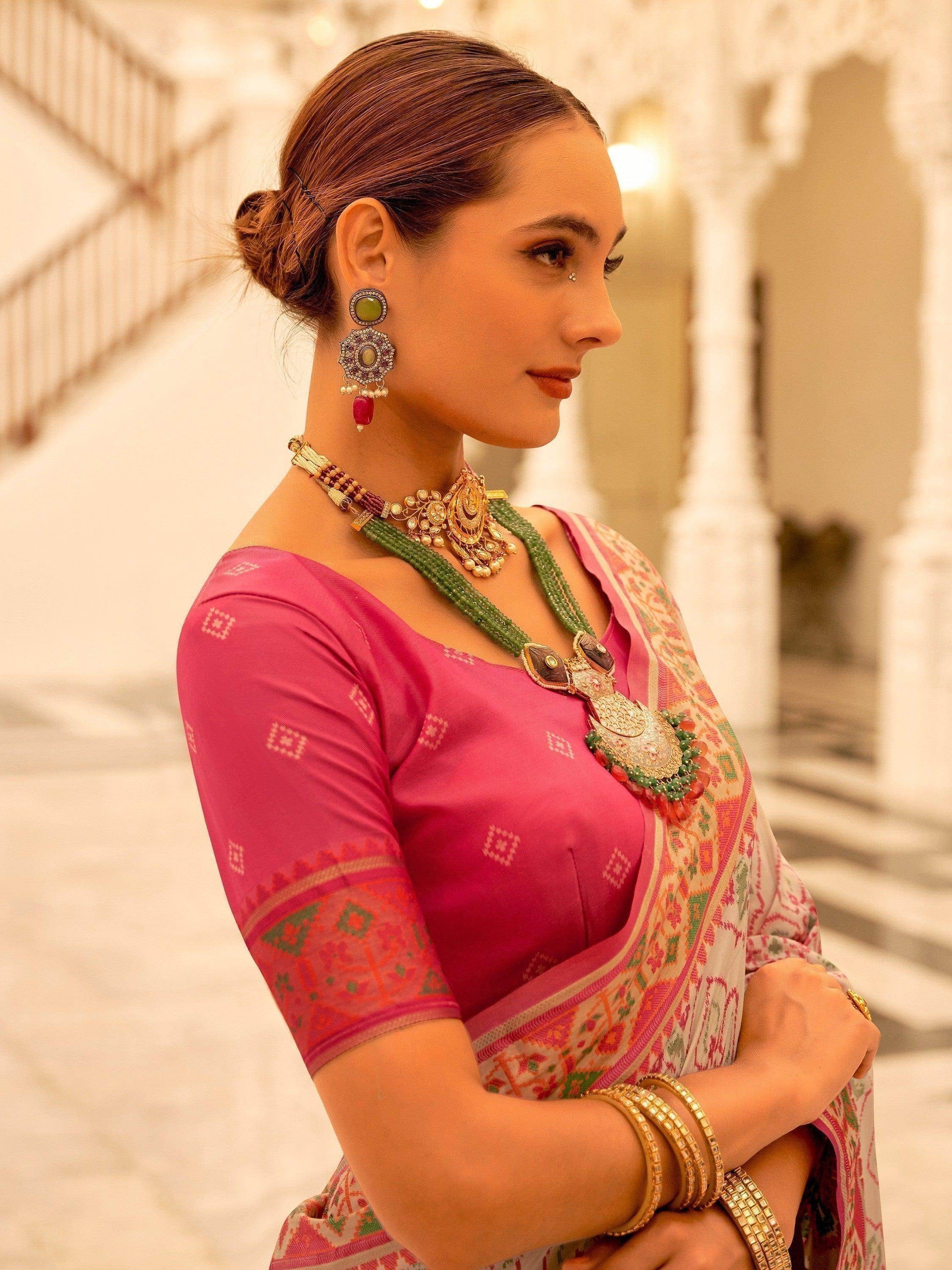Unexpected Off-White Patola Printed Silk Festival Wear Saree - Zeel Clothing