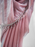 Unexpected Peach Organza Party Wear Plain Saree With Blouse - Zeel Clothing