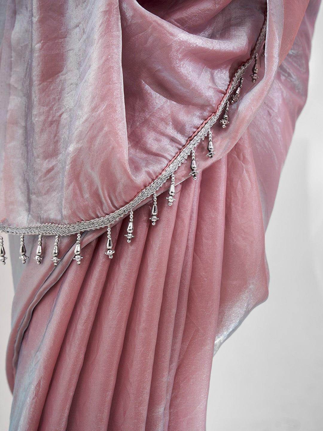 Unexpected Peach Organza Party Wear Plain Saree With Blouse - Zeel Clothing