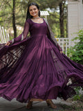 Unexpected Wine Georgette Festival Wear Plain Gown With Dupatta - Zeel Clothing