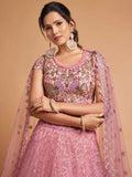 Unique Blush Pink Thread Embroidered Net Party Wear Lehenga Choli - Zeel Clothing