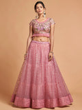 Unique Blush Pink Thread Embroidered Net Party Wear Lehenga Choli - Zeel Clothing