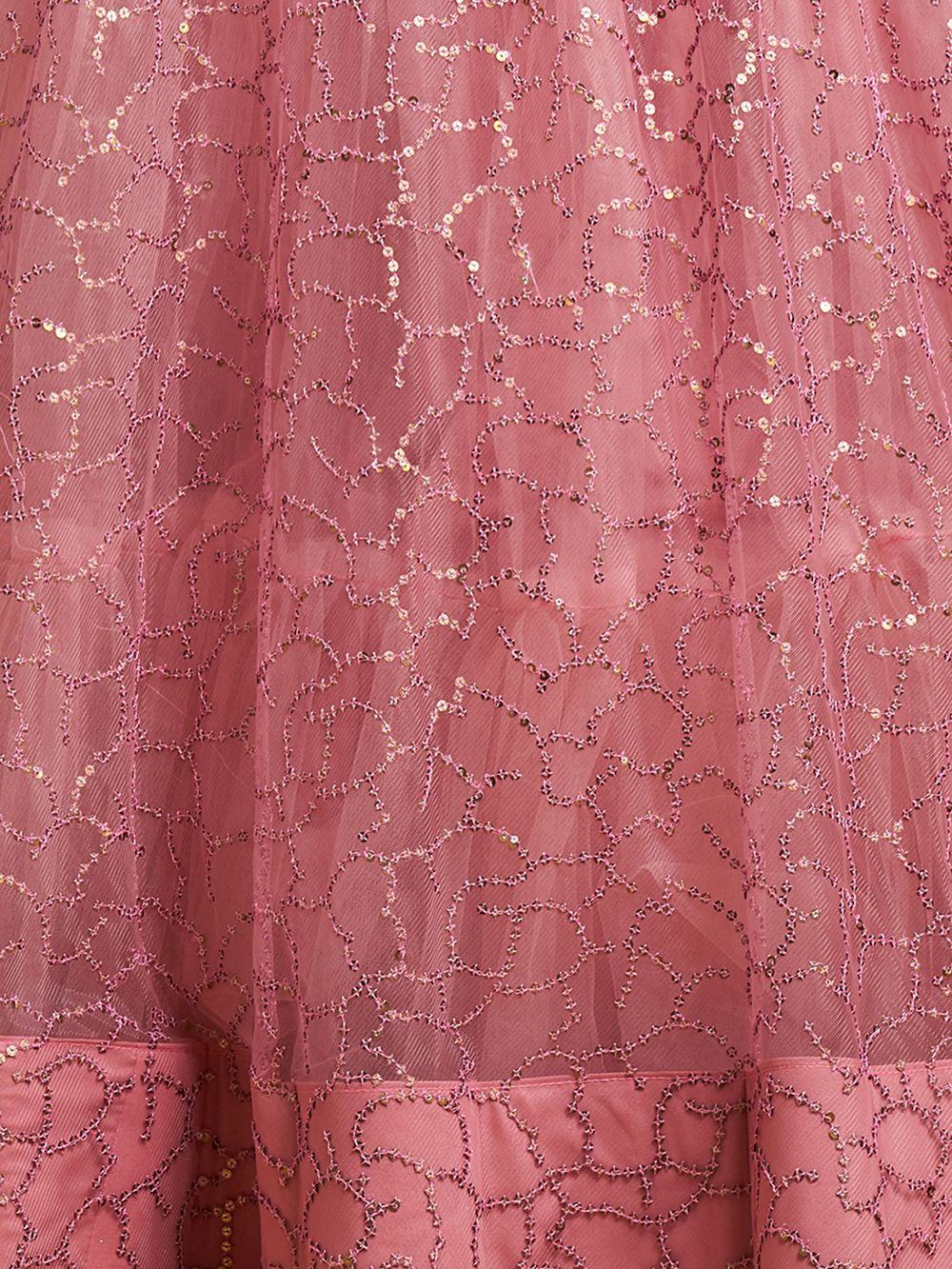 Unique Blush Pink Thread Embroidered Net Party Wear Lehenga Choli - Zeel Clothing