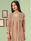 Unique Light Brown Embroidered Georgette Jacket Salwar Suit - Zeel Clothing