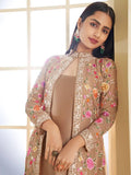 Unique Light Brown Embroidered Georgette Jacket Salwar Suit - Zeel Clothing