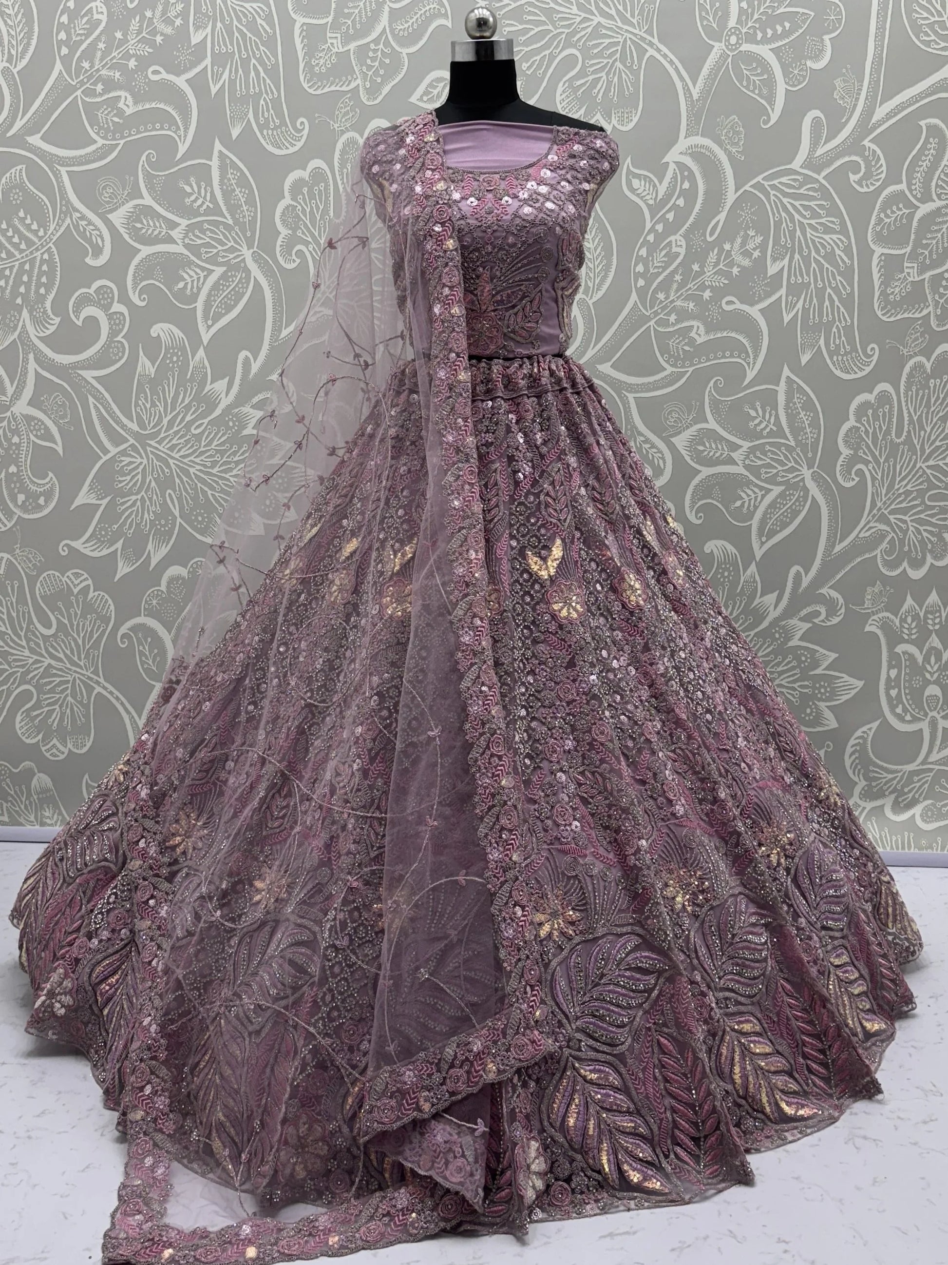 Unique Mauve Dori Embroidery Net Engagement Wear Lehenga Choli - Zeel Clothing