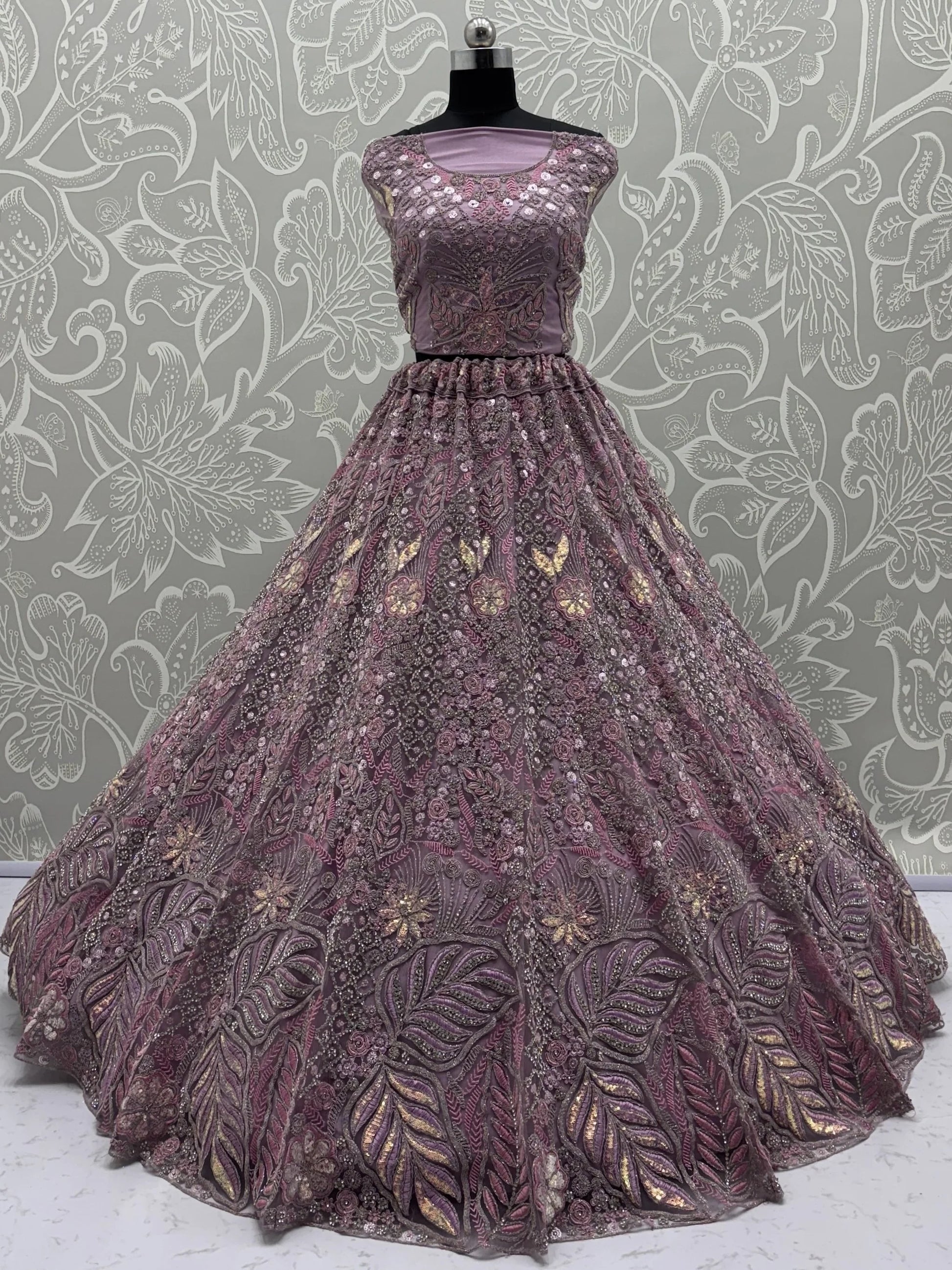 Unique Mauve Dori Embroidery Net Engagement Wear Lehenga Choli - Zeel Clothing