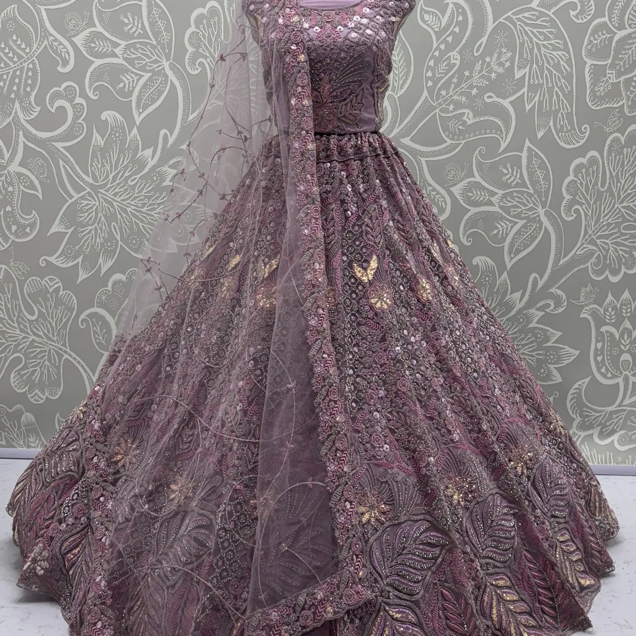 Unique Mauve Dori Embroidery Net Engagement Wear Lehenga Choli - Zeel Clothing
