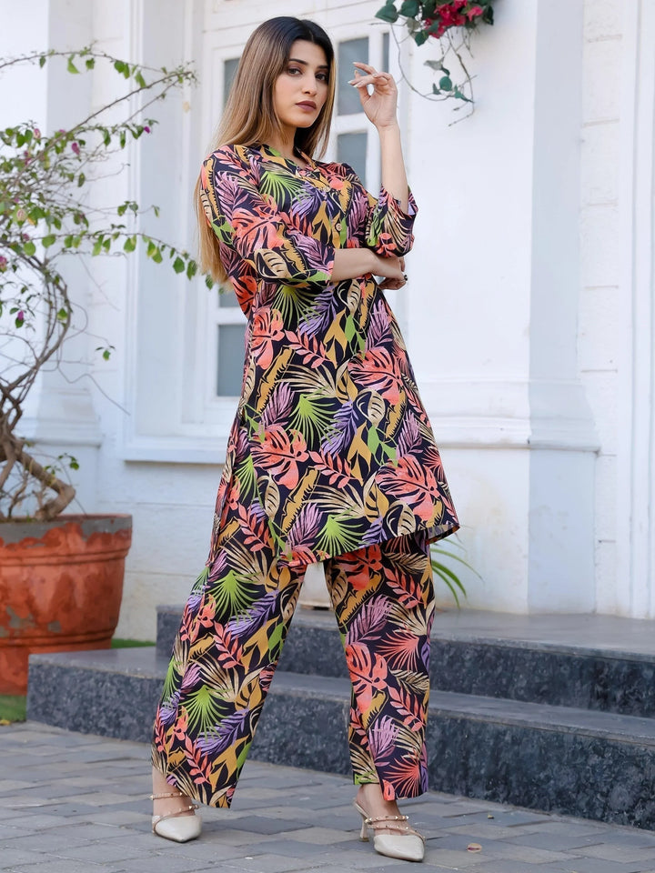 Unique Multi-Color Digital Printed Cotton Top Palazzo Co-Ord Set