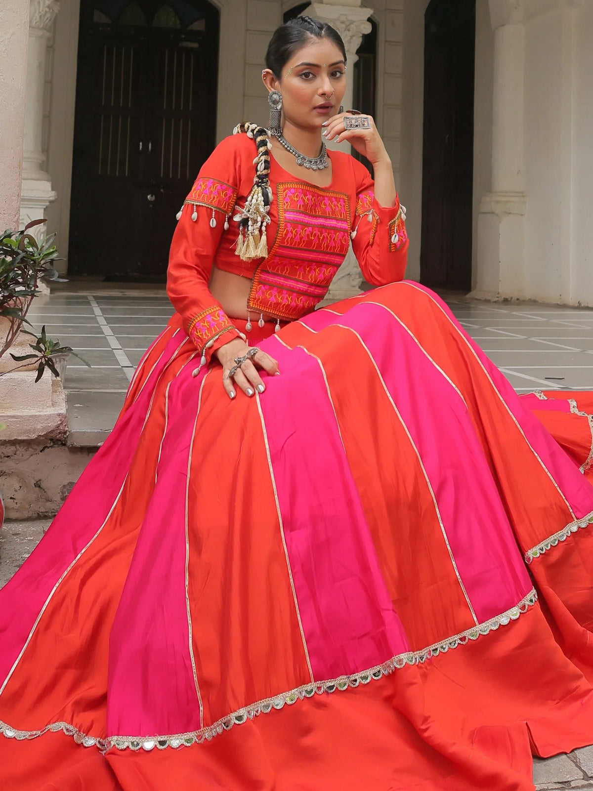 Unique Orange Lace Work Silk Navratri Wear Lehenga Choli - Zeel Clothing