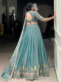 Unique Sky-Blue Floral Embroidered Organza Bridesmaid Lehenga Choli - Zeel Clothing