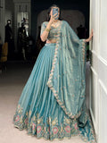Unique Sky-Blue Floral Embroidered Organza Bridesmaid Lehenga Choli - Zeel Clothing