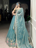 Unique Sky-Blue Floral Embroidered Organza Bridesmaid Lehenga Choli - Zeel Clothing