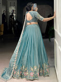 Unique Sky-Blue Floral Embroidered Organza Bridesmaid Lehenga Choli - Zeel Clothing