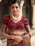 Unique Wine Digital Printed Silk Function Wear Saree With Blouse - Zeel Clothing