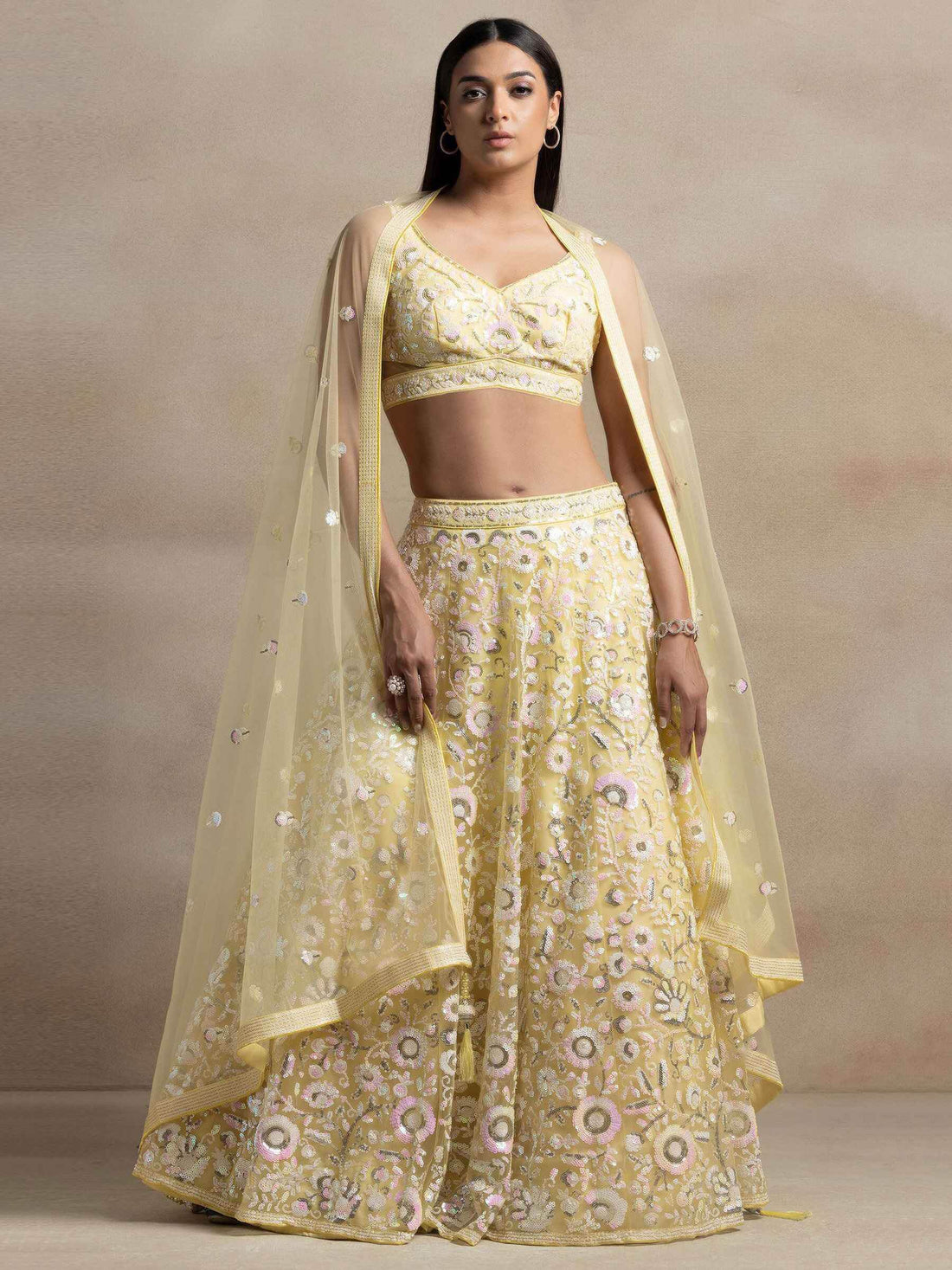 Unique Yellow Sequins Net Haldi Wear Lehenga Choli With Dupatta - Zeel Clothing