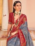 Excellent Grey Patola Printed Silk Casual Wear Saree With Blouse