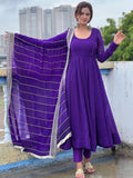 Dazzling Purple Georgette Event Wear Anarkali Suit Pant With Dupatta