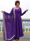 Dazzling Purple Georgette Event Wear Anarkali Suit Pant With Dupatta