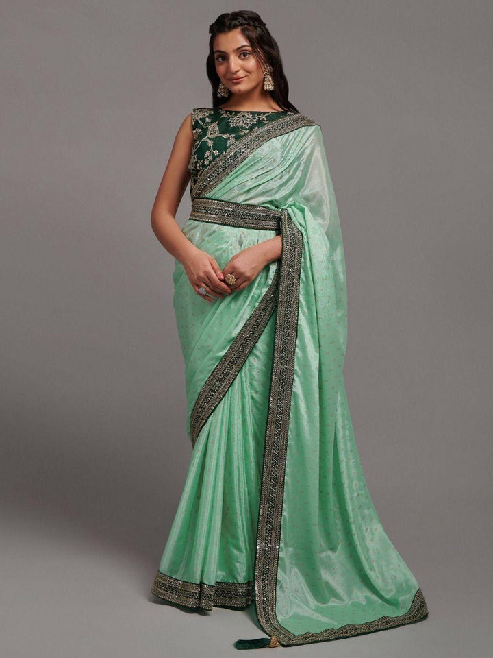 Attractive Teal Green Chinon Festival Wear Saree With Blouse