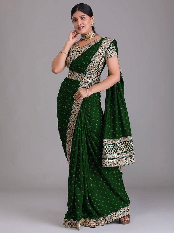 Spectacular Green Embroidered Silk Designer Saree With Blouse