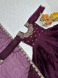 Phenomenal Wine Sequins Silk Wedding Gown With Dupatta