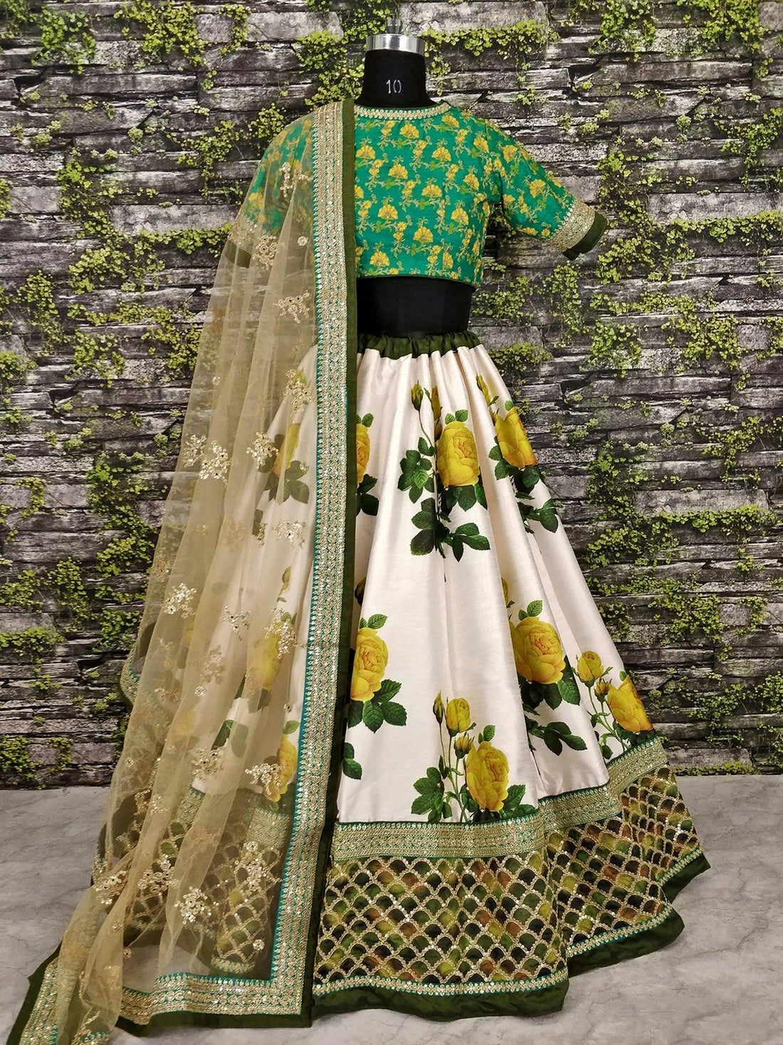 White Floral Printed Designer Lehengas with Embroidered Blouse