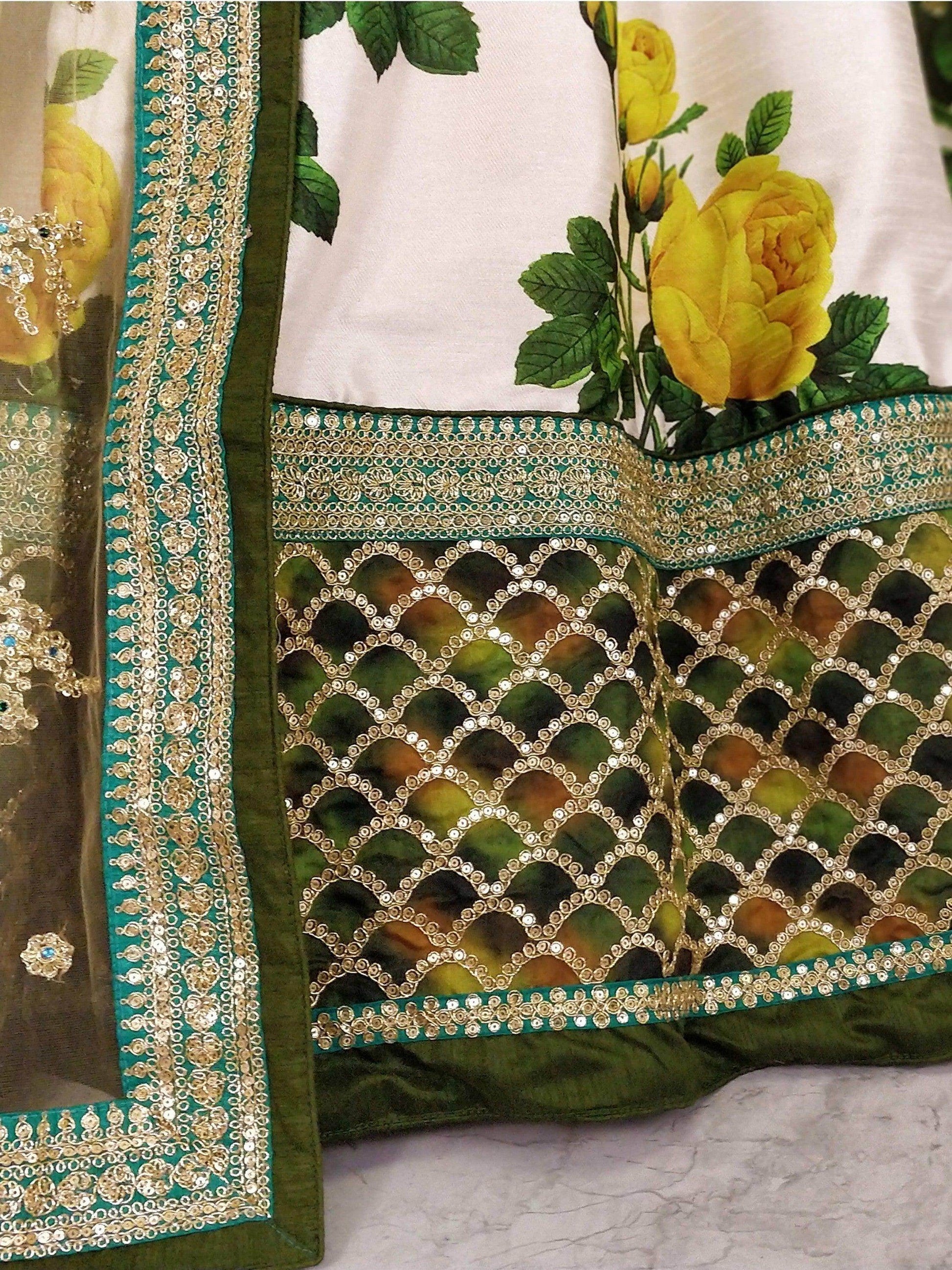 White Floral Printed Designer Lehengas with Embroidered Blouse - Zeel Clothing
