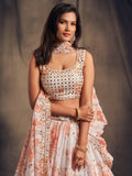White Floral Printed Organza Festival Lehenga Choli - Zeel Clothing