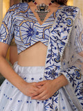 Delicate White Thread Work Satin Wedding Wear Lehenga Choli With Dupatta