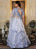 Delicate White Thread Work Satin Wedding Wear Lehenga Choli With Dupatta