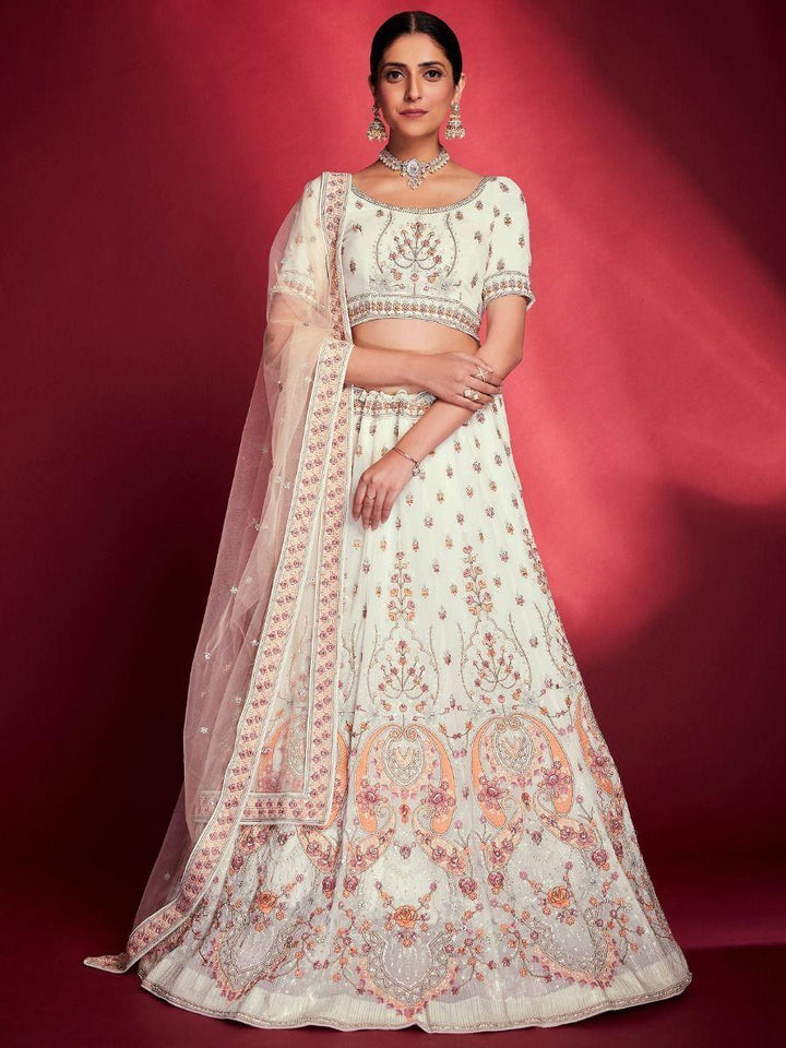 Ravishing White Zarkan Georgette Engagement Wear Lehenga Choli