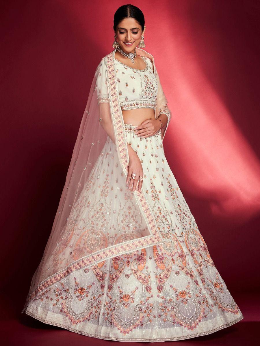 Ravishing White Zarkan Georgette Engagement Wear Lehenga Choli