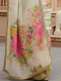Stunning White Floral Printed Organza Festive Wear Saree With Blouse