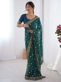 Wonderful Aqua Blue Designer Embroidery Lace Saree With Blouse - Zeel Clothing